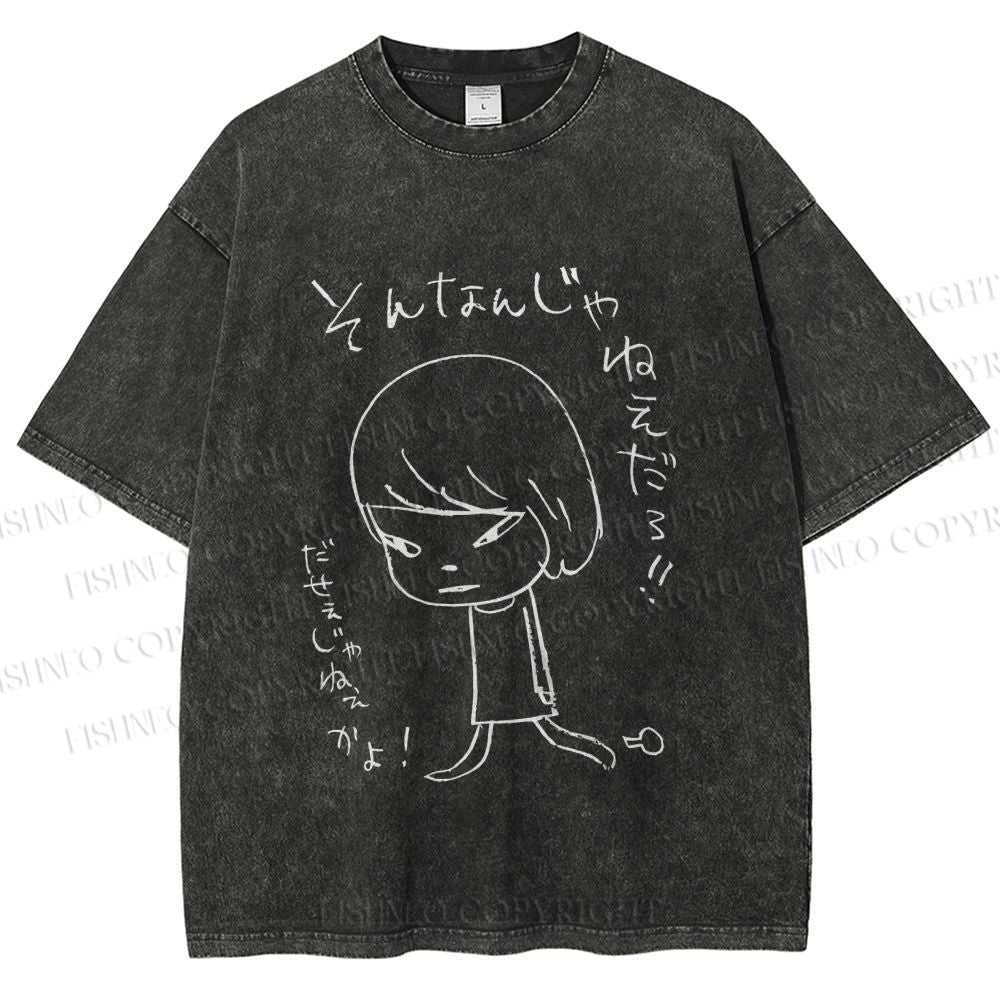 Unisex Japanese Art Yoshitomo Nara Printed Washed Tee