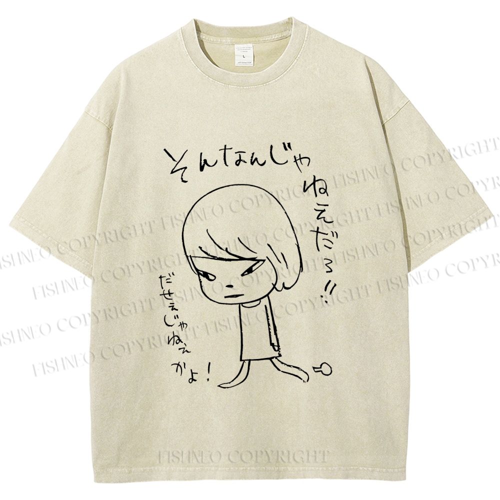Unisex Japanese Art Yoshitomo Nara Printed Washed Tee
