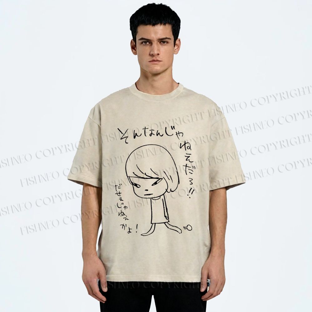 Unisex Japanese Art Yoshitomo Nara Printed Washed Tee