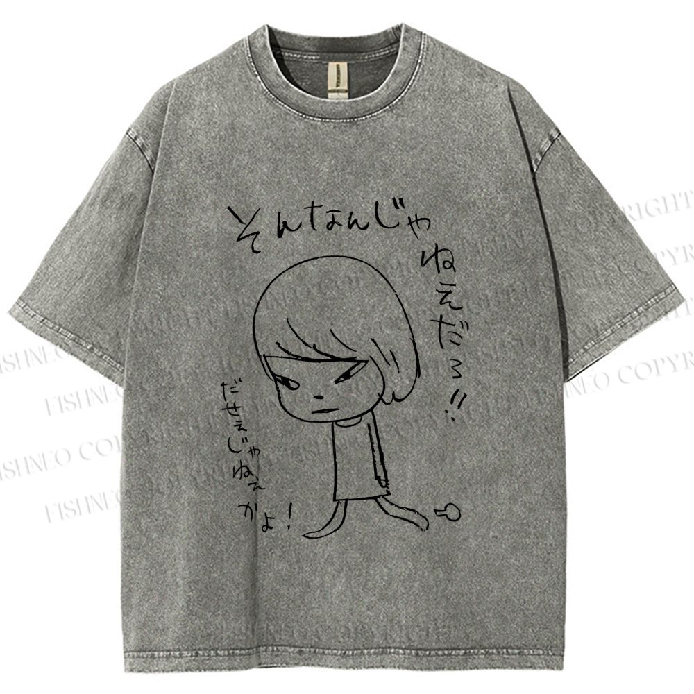 Unisex Japanese Art Yoshitomo Nara Printed Washed Tee