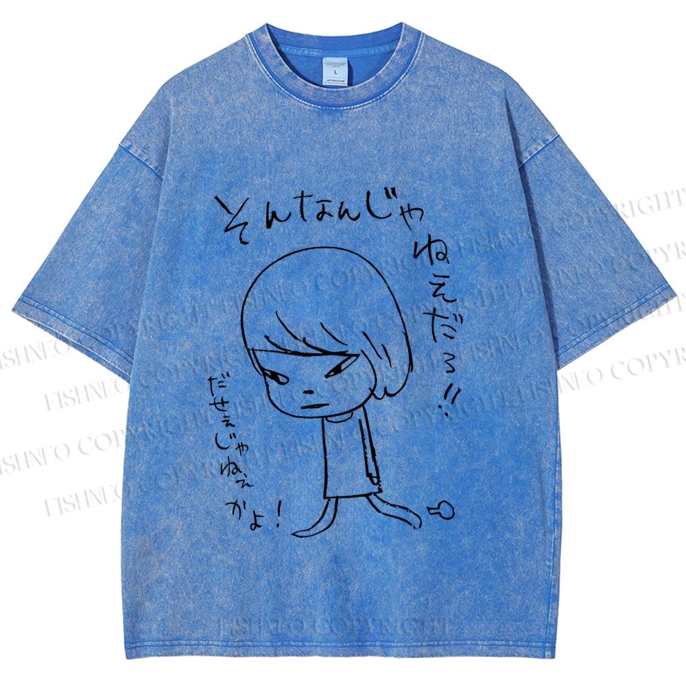Unisex Japanese Art Yoshitomo Nara Printed Washed Tee