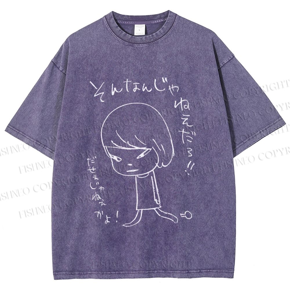Unisex Japanese Art Yoshitomo Nara Printed Washed Tee