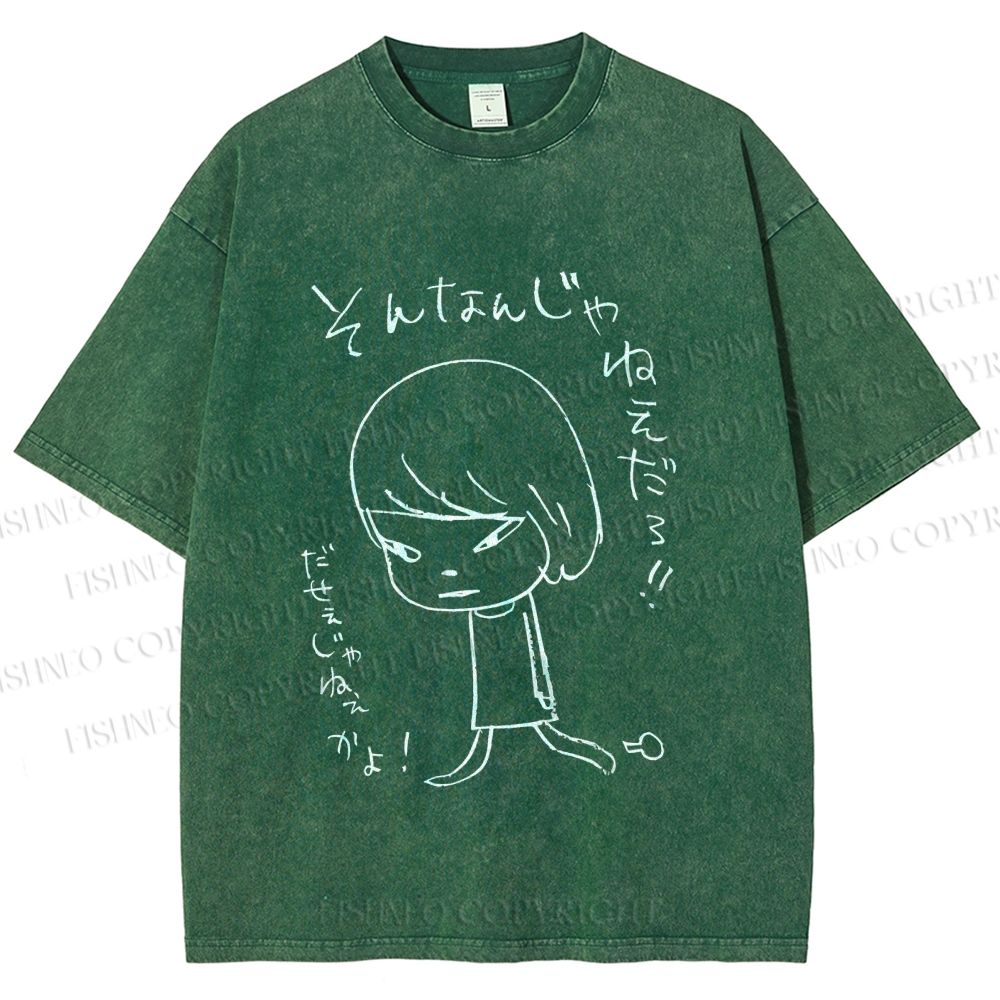 Unisex Japanese Art Yoshitomo Nara Printed Washed Tee