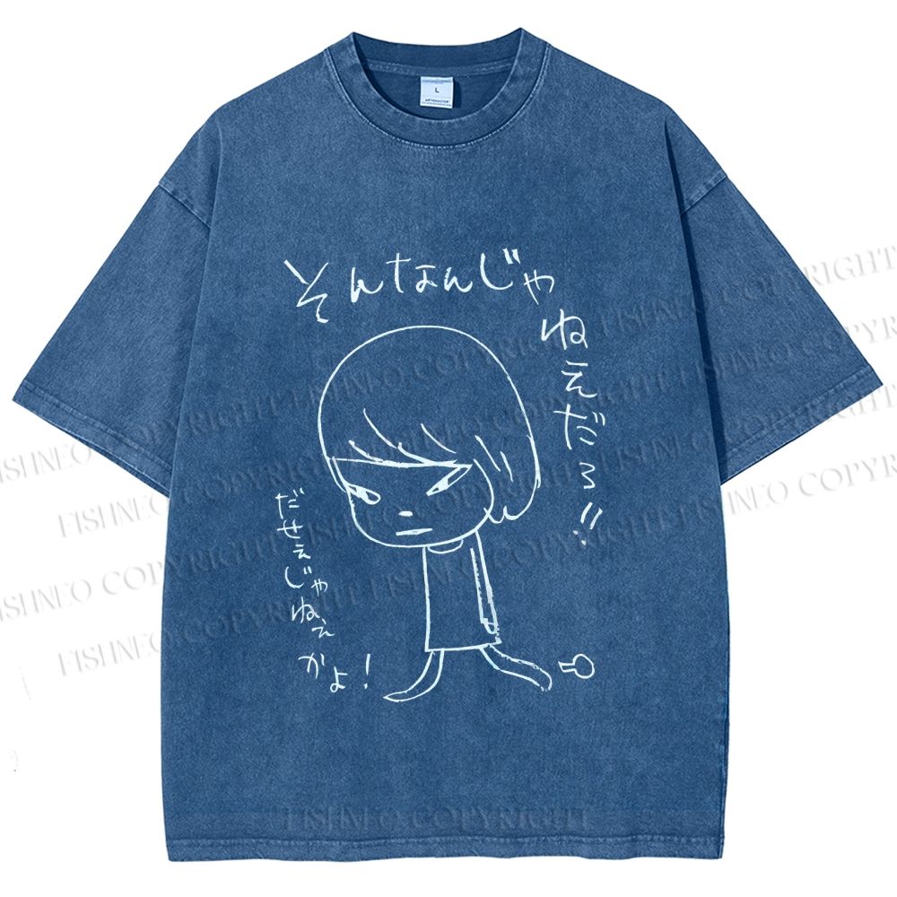 Unisex Japanese Art Yoshitomo Nara Printed Washed Tee