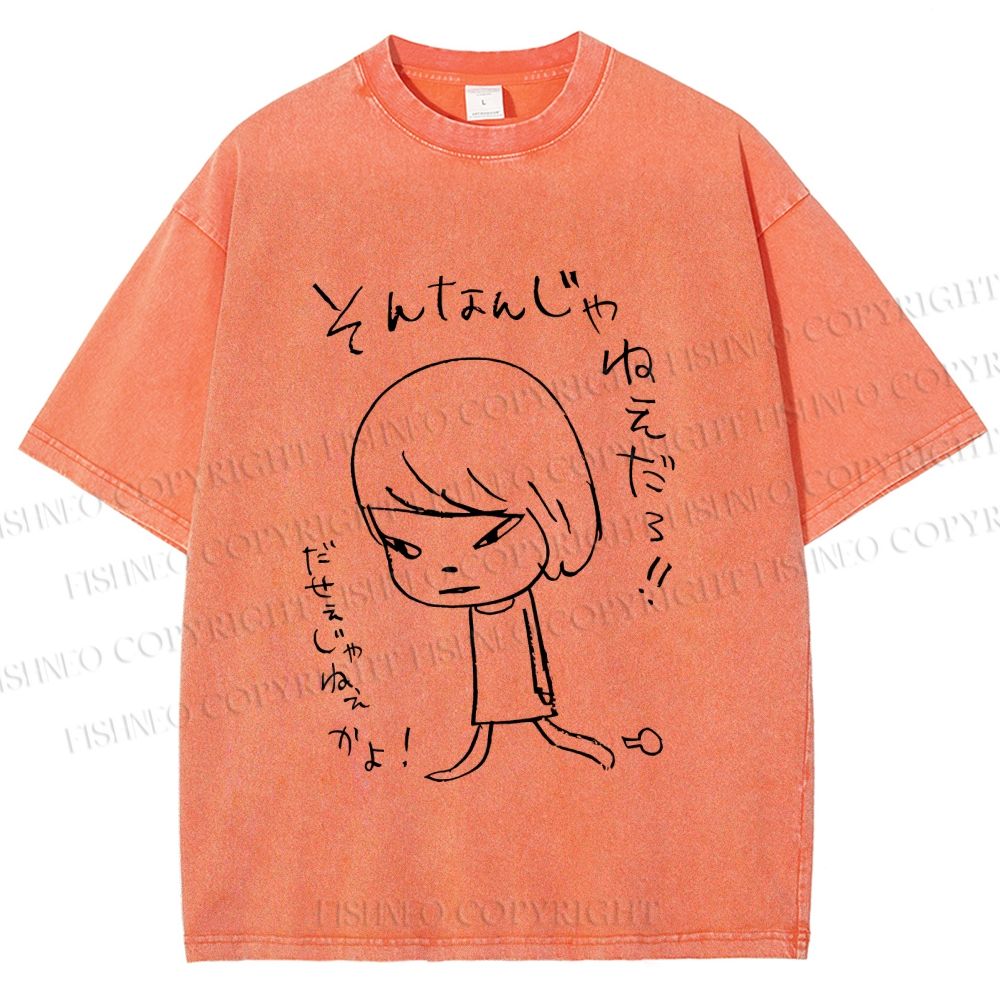 Unisex Japanese Art Yoshitomo Nara Printed Washed Tee