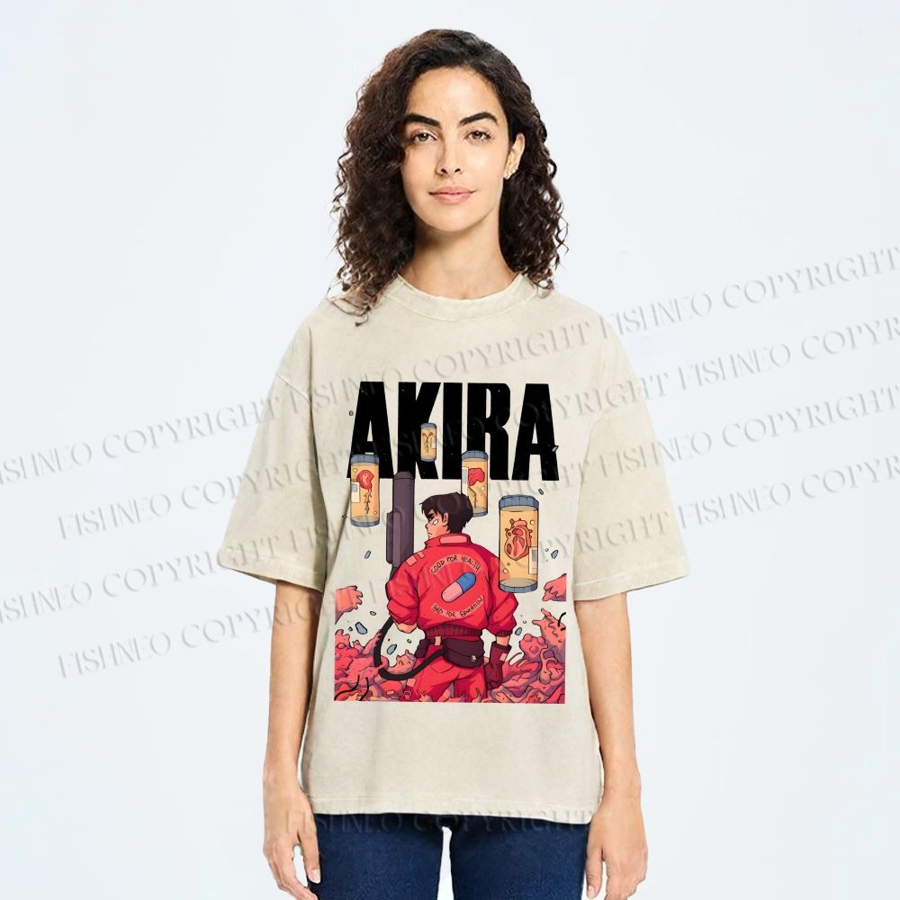 Unisex Akira Printed Washed Tee