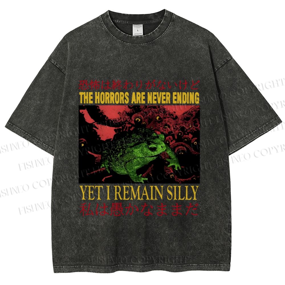 Unisex Vintage Frog Remain Silly Printed Washed Tee
