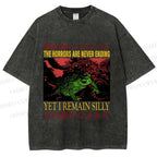 Unisex Vintage Frog Remain Silly Printed Washed Tee