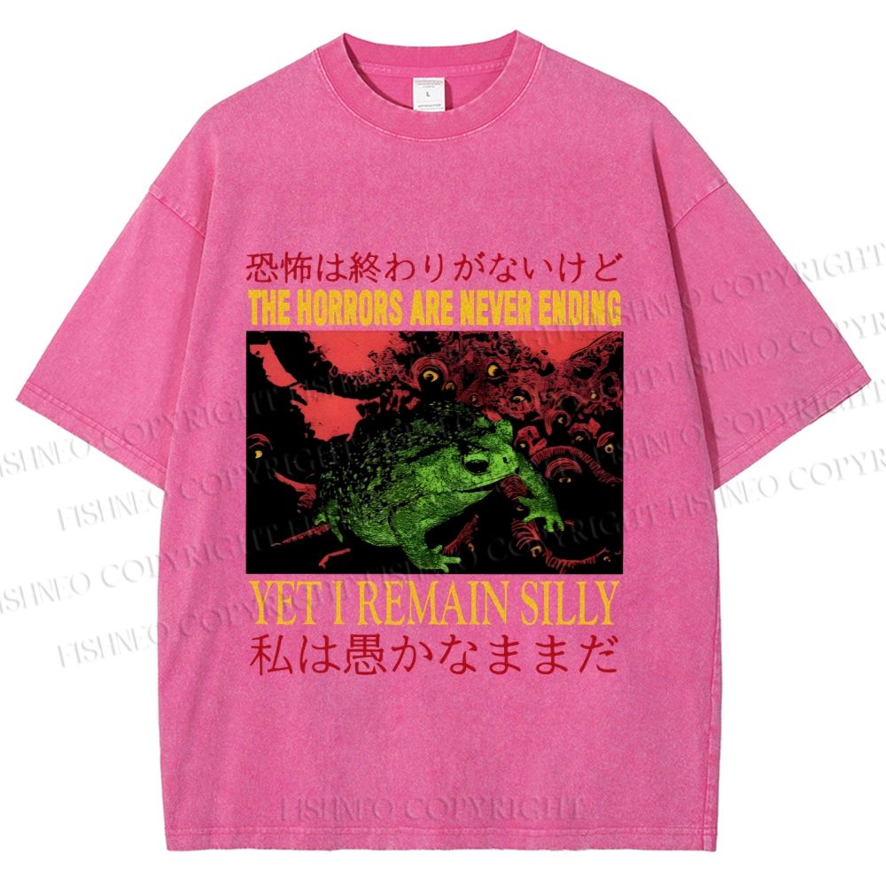 Unisex Vintage Frog Remain Silly Printed Washed Tee