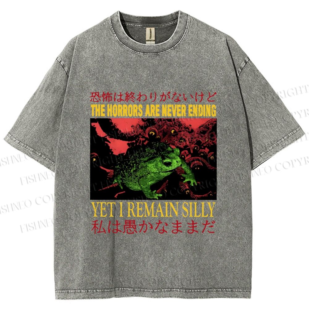 Unisex Vintage Frog Remain Silly Printed Washed Tee