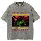 Unisex Vintage Frog Remain Silly Printed Washed Tee