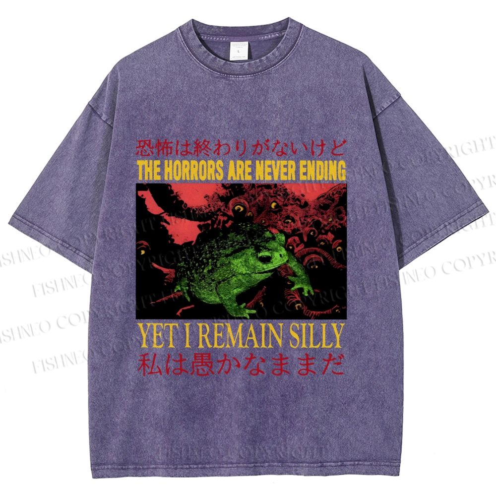 Unisex Vintage Frog Remain Silly Printed Washed Tee