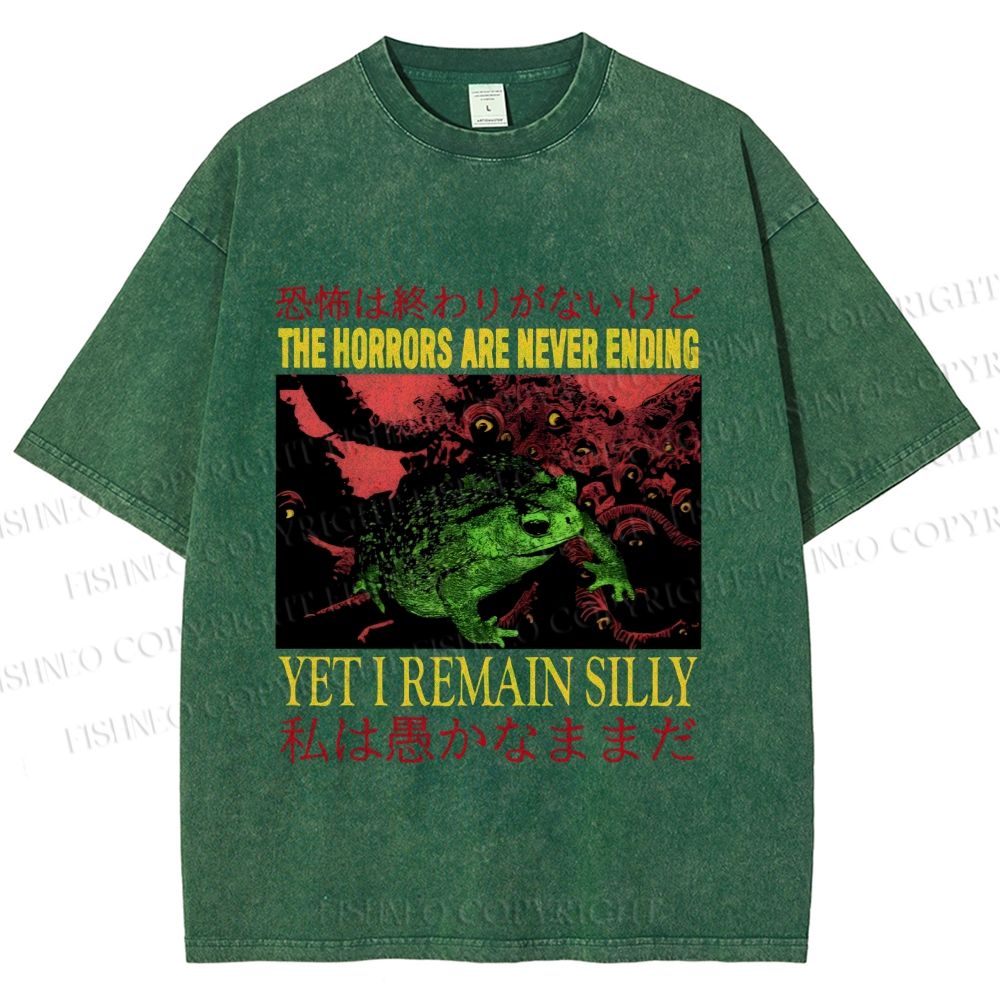 Unisex Vintage Frog Remain Silly Printed Washed Tee
