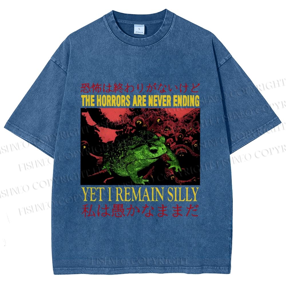 Unisex Vintage Frog Remain Silly Printed Washed Tee