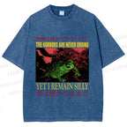 Unisex Vintage Frog Remain Silly Printed Washed Tee