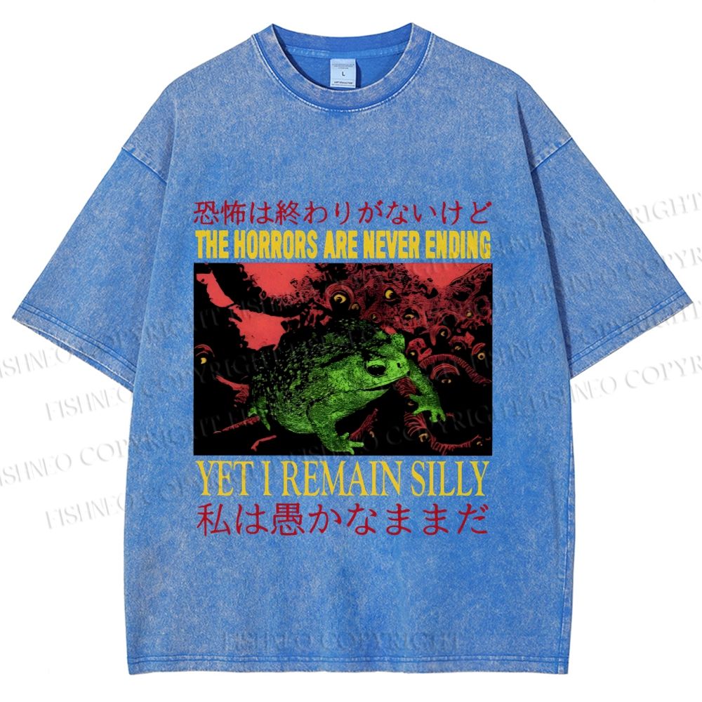Unisex Vintage Frog Remain Silly Printed Washed Tee
