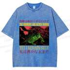 Unisex Vintage Frog Remain Silly Printed Washed Tee