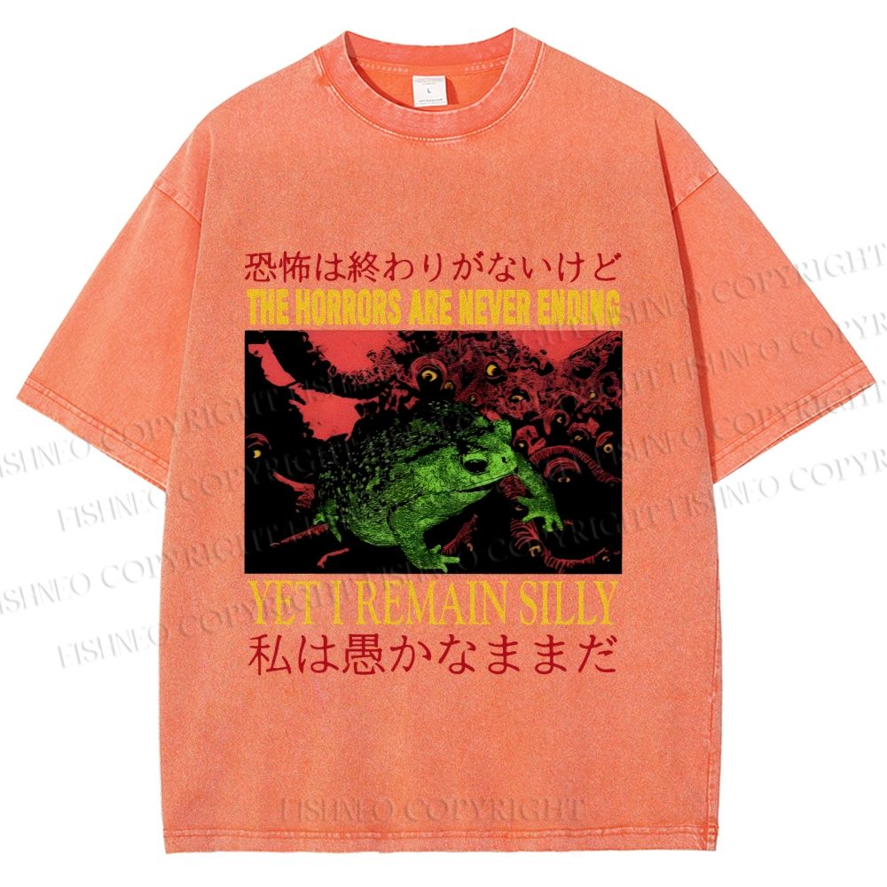Unisex Vintage Frog Remain Silly Printed Washed Tee