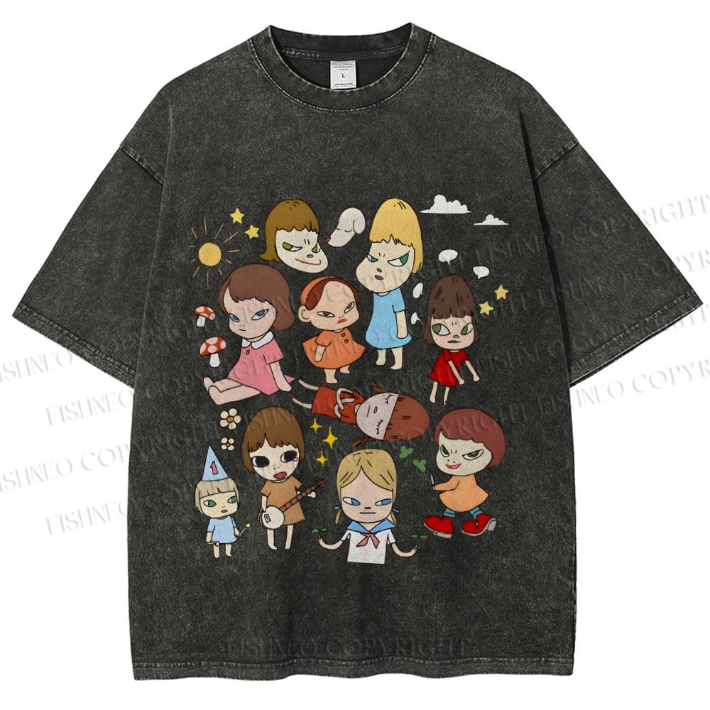 Unisex Japanese Art Yoshitomo Nara Printed Washed Tee
