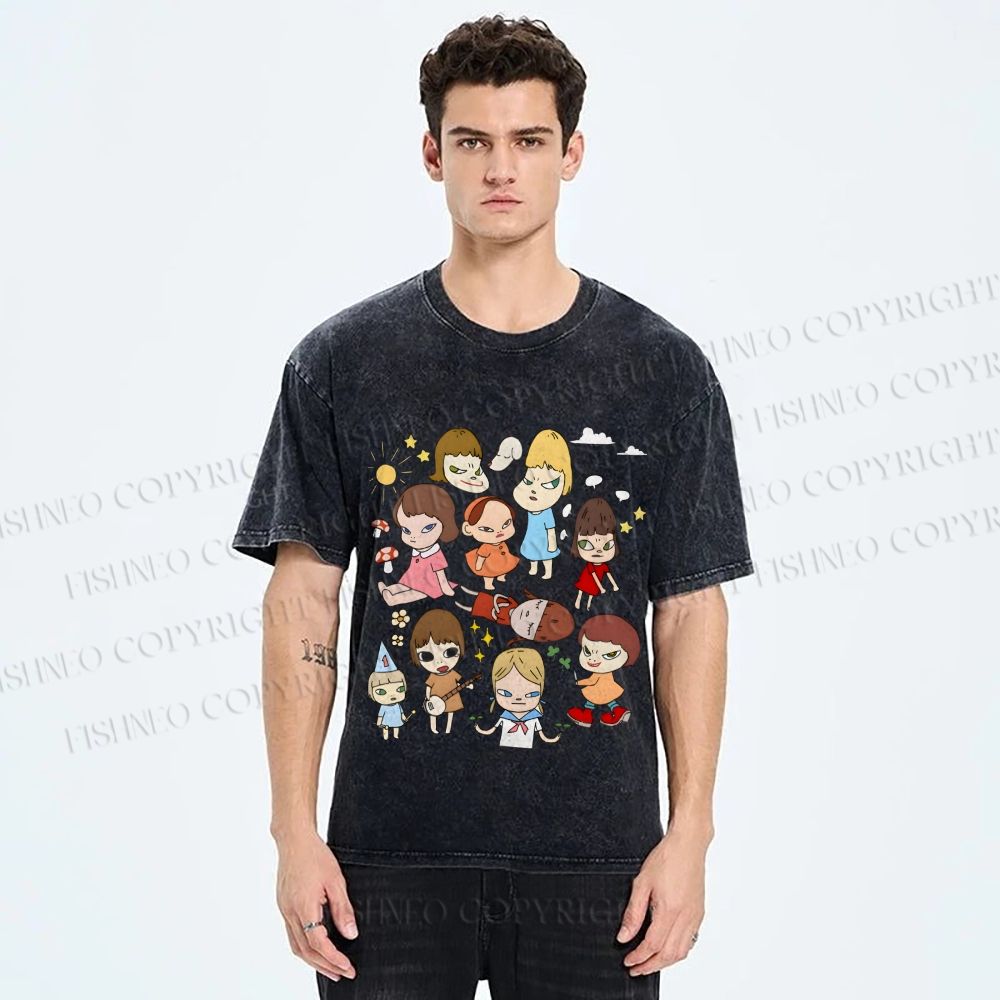 Unisex Japanese Art Yoshitomo Nara Printed Washed Tee