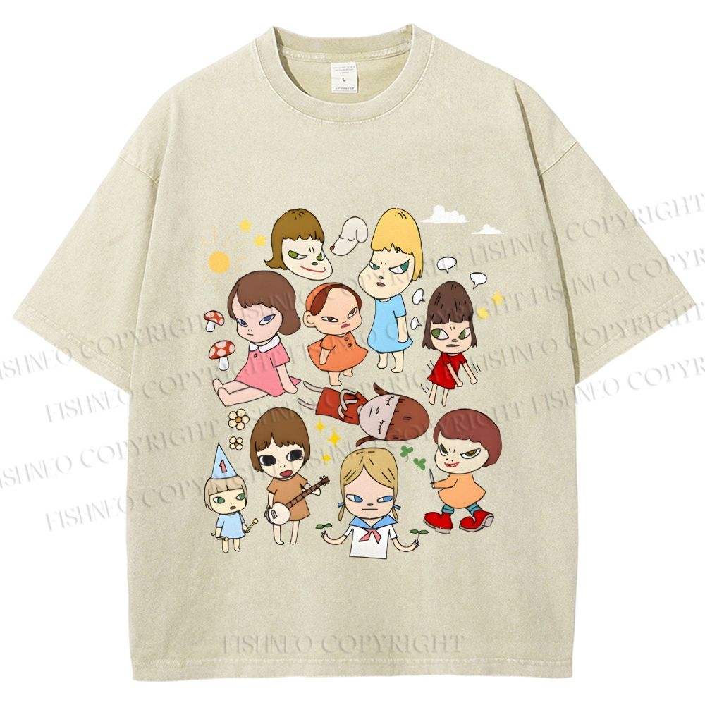 Unisex Japanese Art Yoshitomo Nara Printed Washed Tee