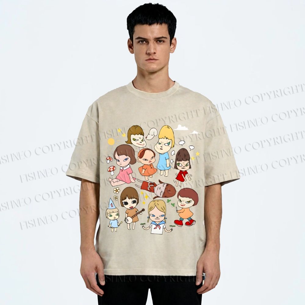Unisex Japanese Art Yoshitomo Nara Printed Washed Tee