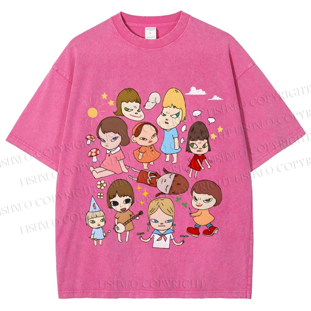 Unisex Japanese Art Yoshitomo Nara Printed Washed Tee