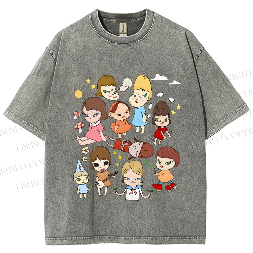 Unisex Japanese Art Yoshitomo Nara Printed Washed Tee