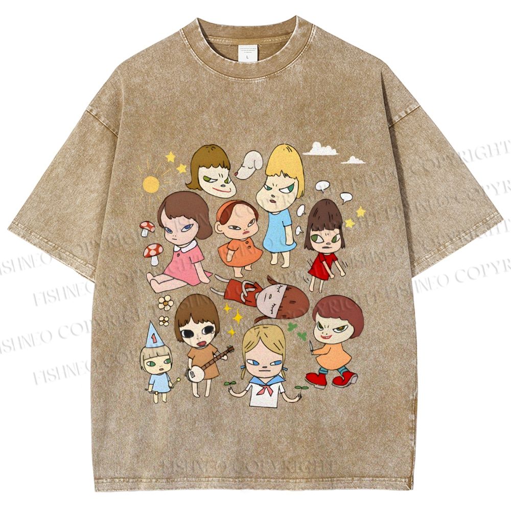 Unisex Japanese Art Yoshitomo Nara Printed Washed Tee
