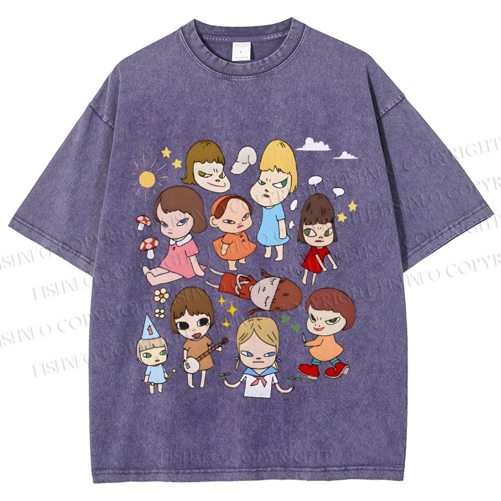 Unisex Japanese Art Yoshitomo Nara Printed Washed Tee