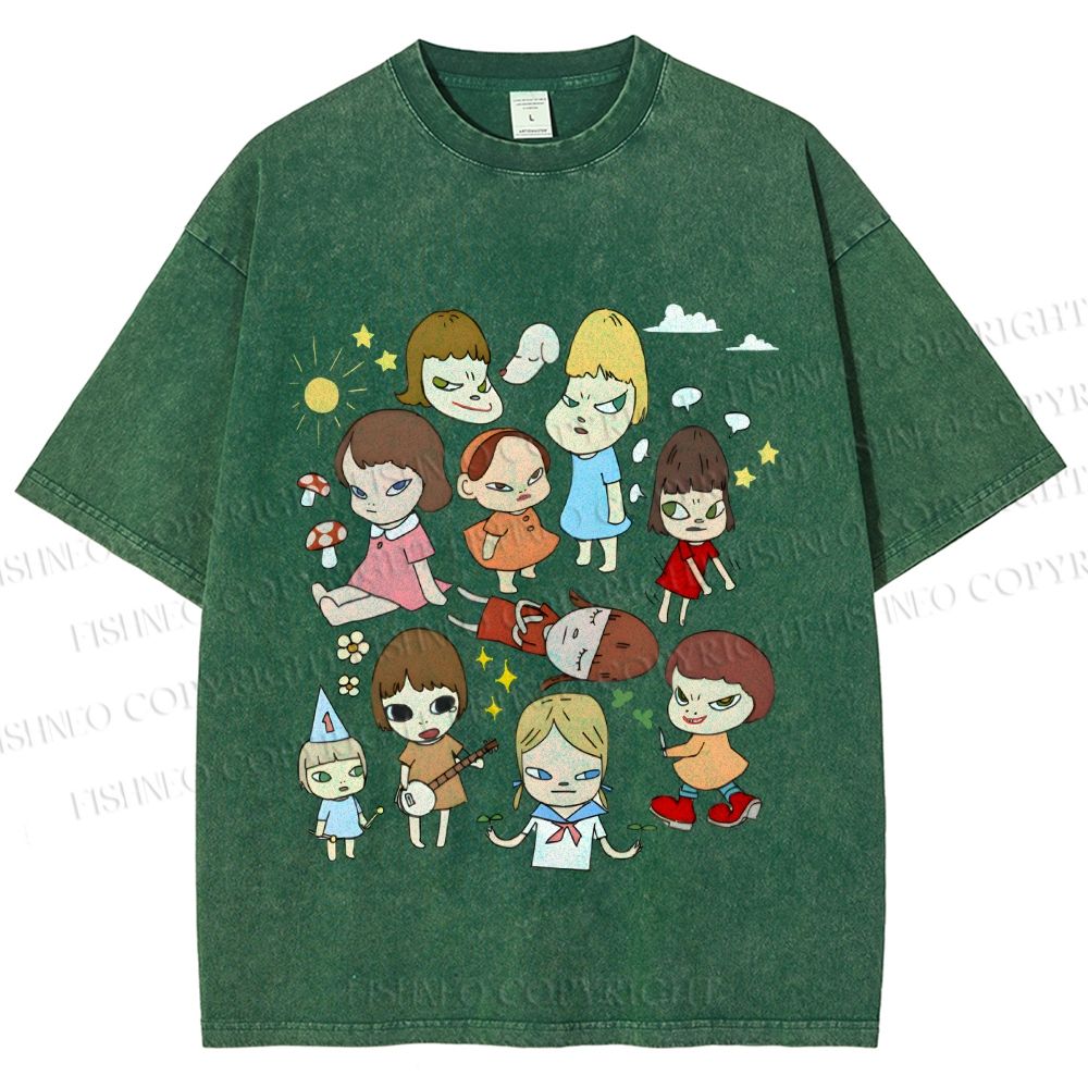 Unisex Japanese Art Yoshitomo Nara Printed Washed Tee