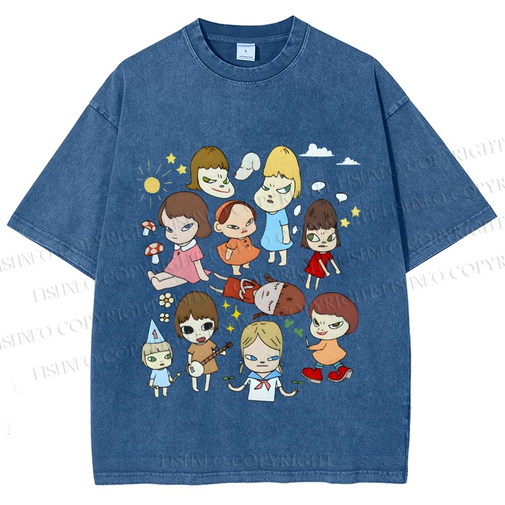 Unisex Japanese Art Yoshitomo Nara Printed Washed Tee