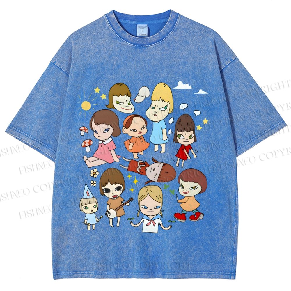 Unisex Japanese Art Yoshitomo Nara Printed Washed Tee
