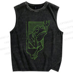 Unisex Vintage Smog Frog Smoking Printed Washed Tank Top
