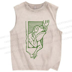 Unisex Vintage Smog Frog Smoking Printed Washed Tank Top