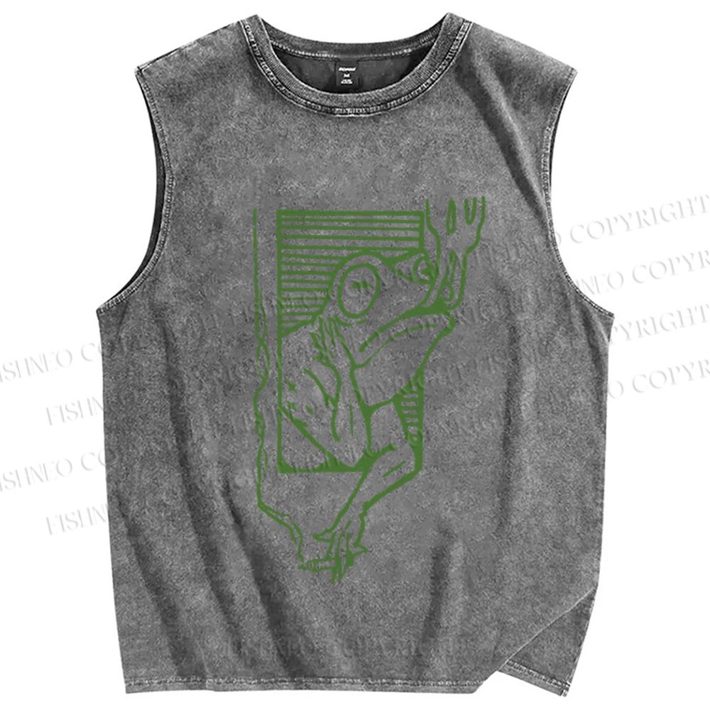 Unisex Vintage Smog Frog Smoking Printed Washed Tank Top