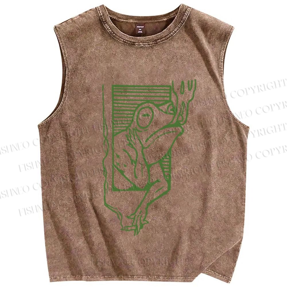 Unisex Vintage Smog Frog Smoking Printed Washed Tank Top