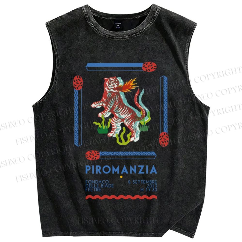 Unisex Vintage Tiger Printed Washed Tank Top