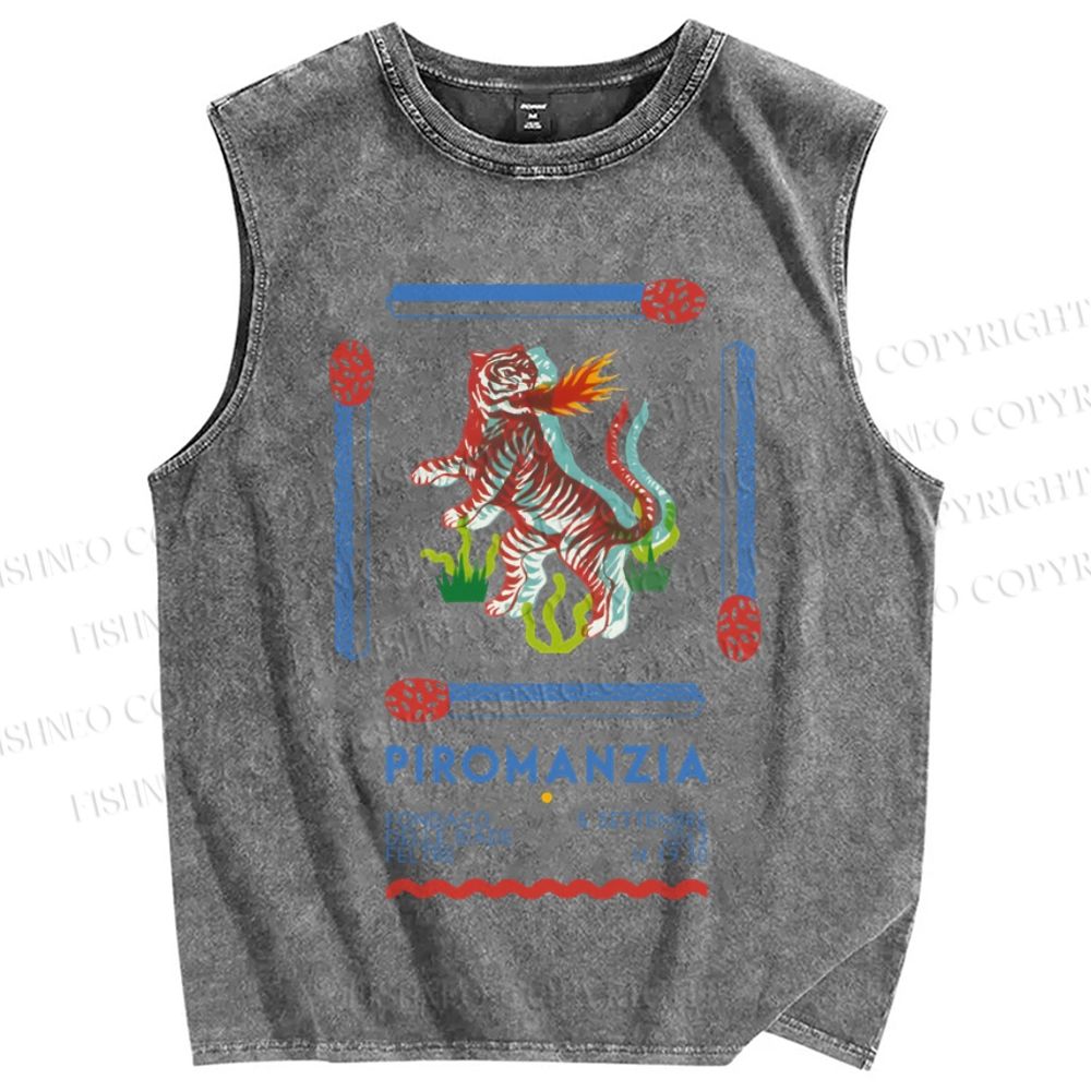 Unisex Vintage Tiger Printed Washed Tank Top