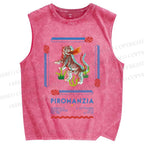 Unisex Vintage Tiger Printed Washed Tank Top
