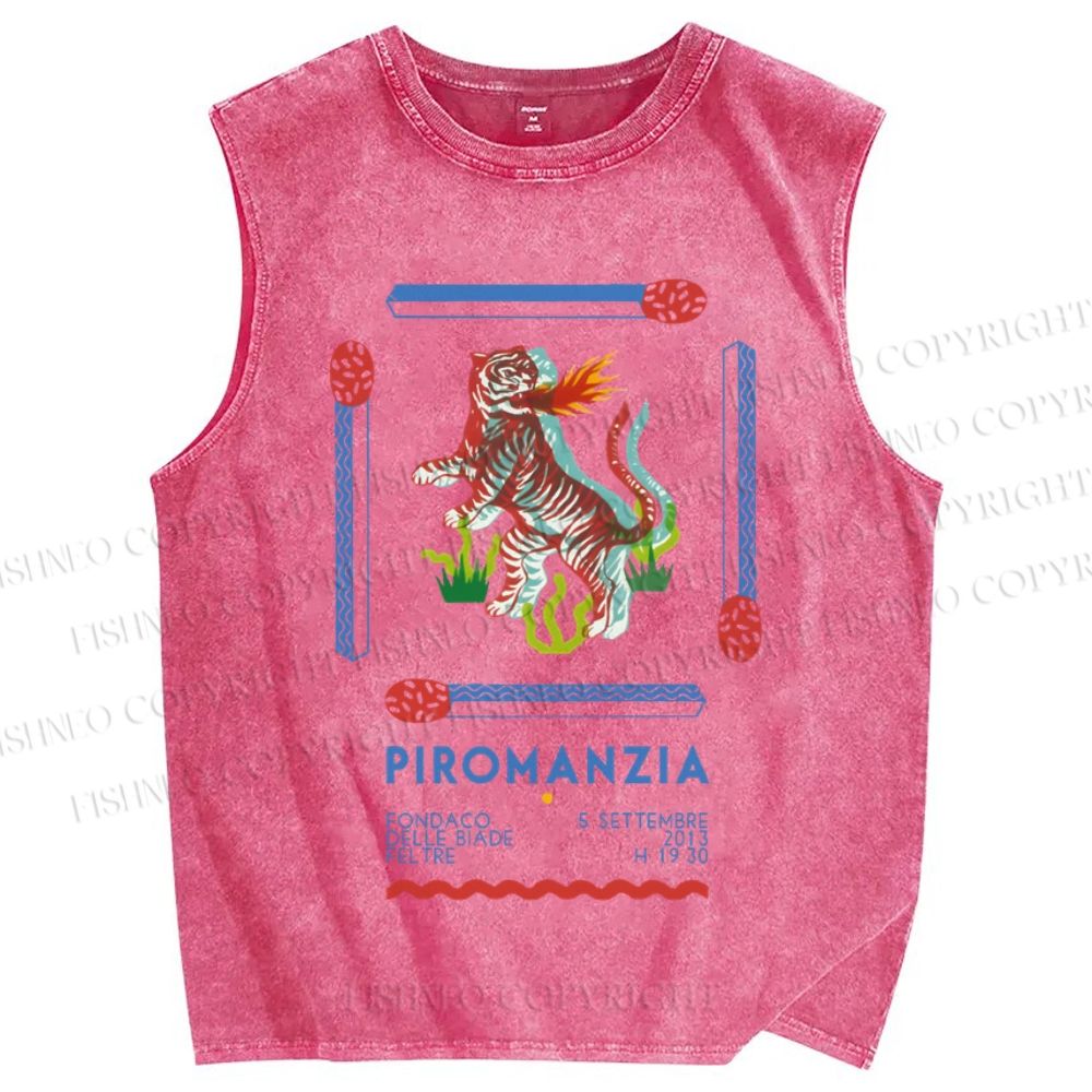Unisex Vintage Tiger Printed Washed Tank Top