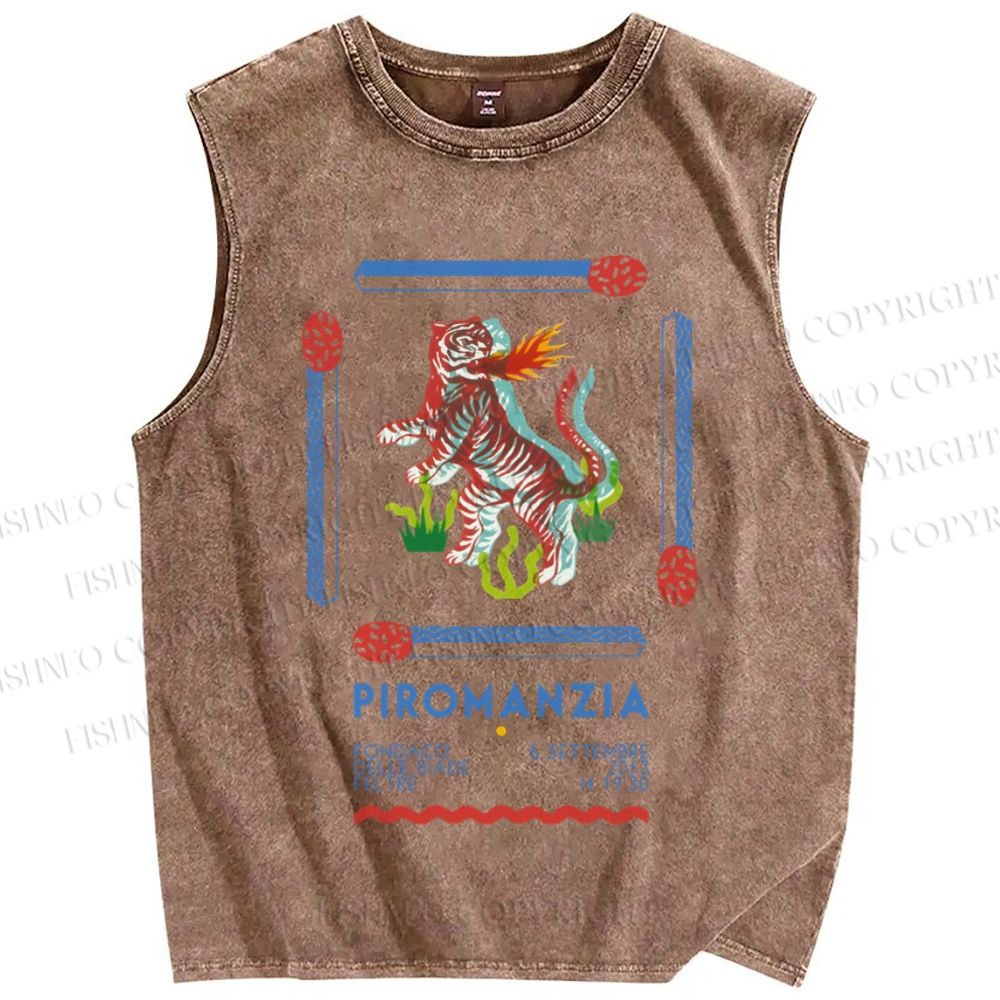 Unisex Vintage Tiger Printed Washed Tank Top
