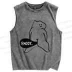 Unisex Cute Farting Cat Printed Washed Tank Top