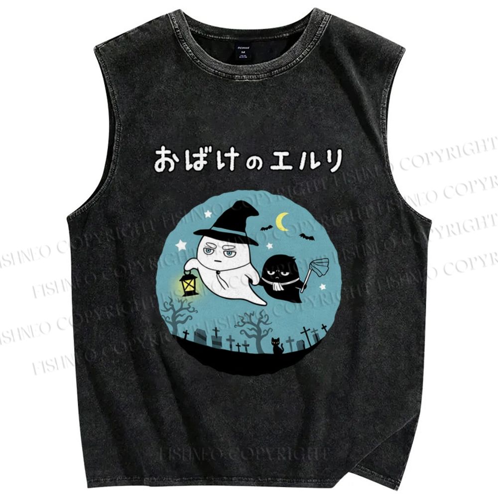 Unisex Halloween Printed Washed Tank Top