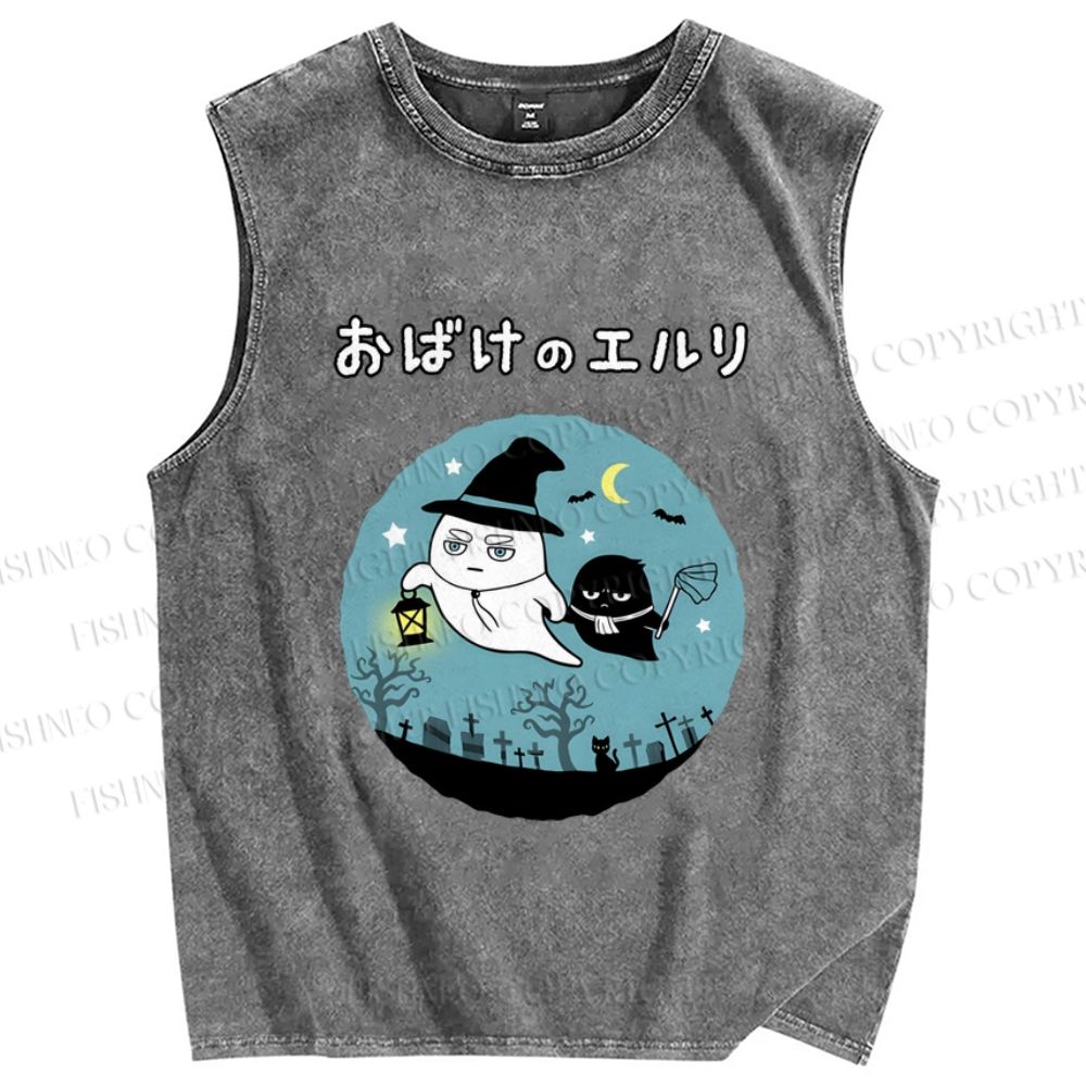 Unisex Halloween Printed Washed Tank Top