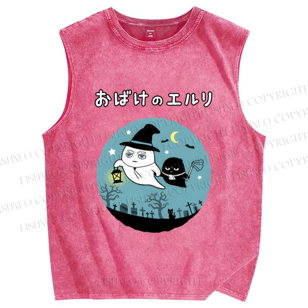Unisex Halloween Printed Washed Tank Top