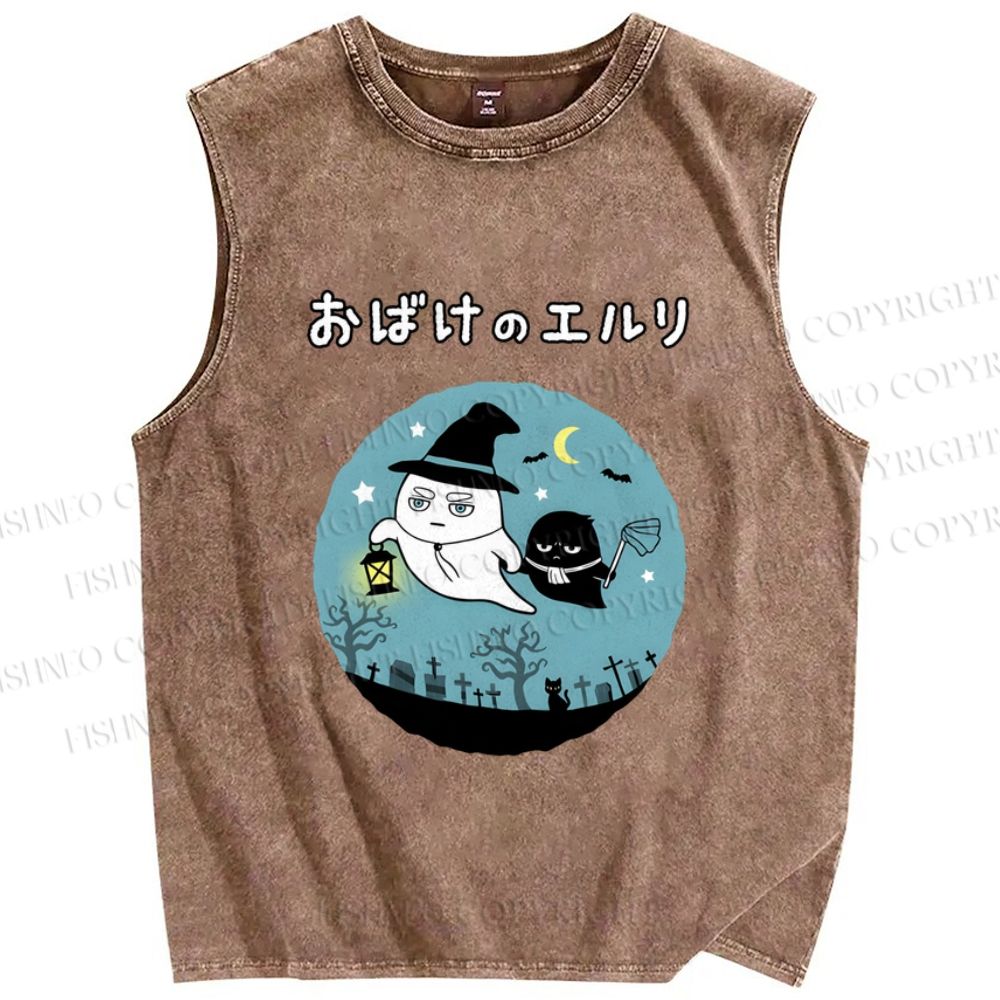 Unisex Halloween Printed Washed Tank Top