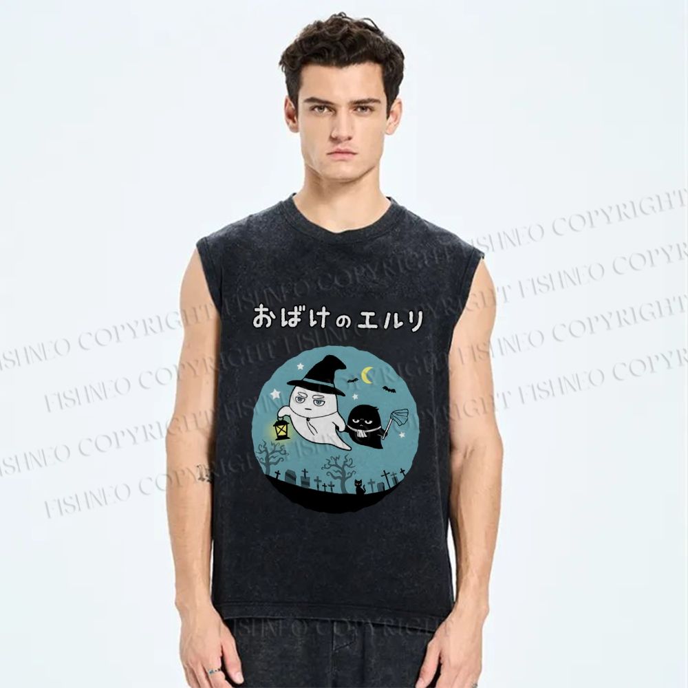Unisex Halloween Printed Washed Tank Top