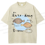 Unisex Cartoon Fish Printed Washed Tee