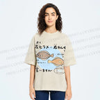 Unisex Cartoon Fish Printed Washed Tee